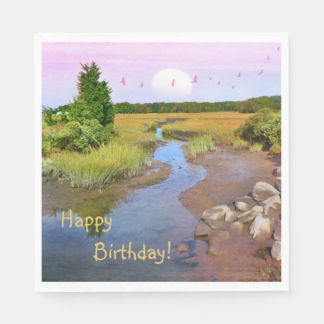 Happy Birthday Sunset Seashore Napkins (Front)