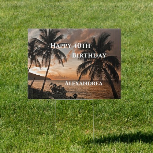 Happy Birthday Sunset Tropical Ocean Custom  Sign