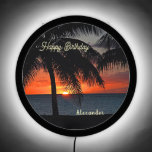 Happy Birthday Sunset Tropical Trees Personalize LED Sign<br><div class="desc">Happy Birthday Sunset Tropical Trees Personalize LED Sign has a brilliant orange glow sunset on the serene ocean. Replace information with yours and give the Tropical Sunset Birthday LED sign to that special person in your life. Photograph copyright by Denise Bennerson,  photographer</div>