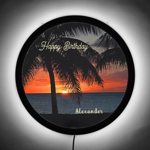 Happy Birthday Sunset Tropical Trees Personalize LED Sign