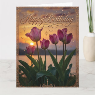 Happy Birthday Sunset Tulips Greeting Card