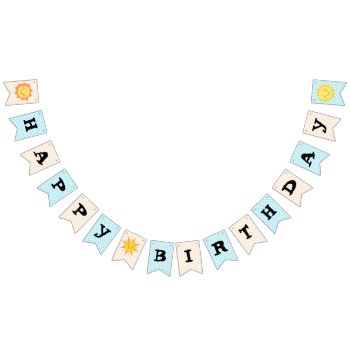 Happy Birthday Sunshine Blue And Gold Polka Dot Bunting Flags by kidslife at Zazzle