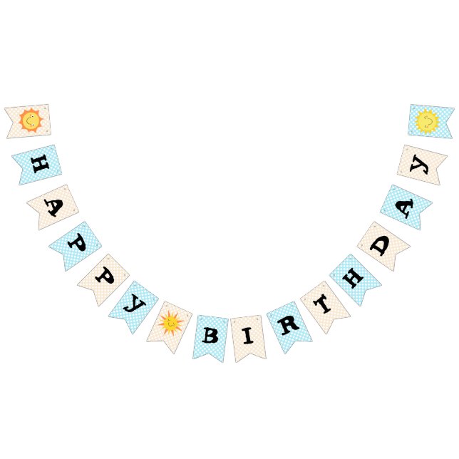 Happy Birthday Sunshine Blue and Gold Polka Dot Bunting Flags (All)
