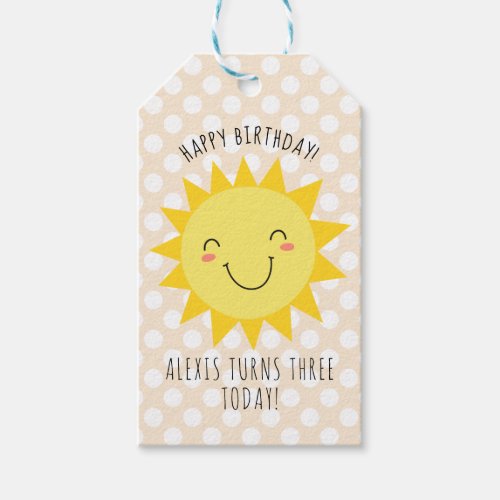 Happy Birthday Sunshine Party Gold Gift Tags