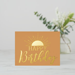 Happy Birthday Sunshine Real Gold Foil Foil Holiday Postcard