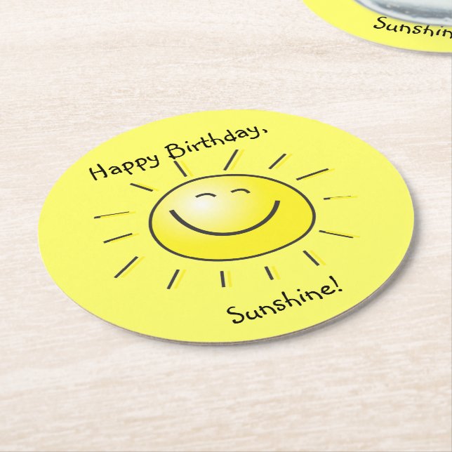 Happy Birthday, Sunshine! Round Paper Coaster (Angled)