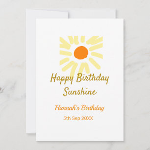 Happy birthday sunshine yellow orange birthday boh invitation