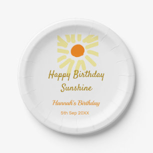Happy birthday sunshine yellow orange birthday boh paper plates