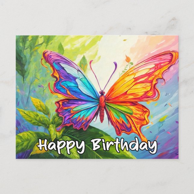 Happy Birthday Super Cute Butterfly Doodle Holiday Postcard (Front)