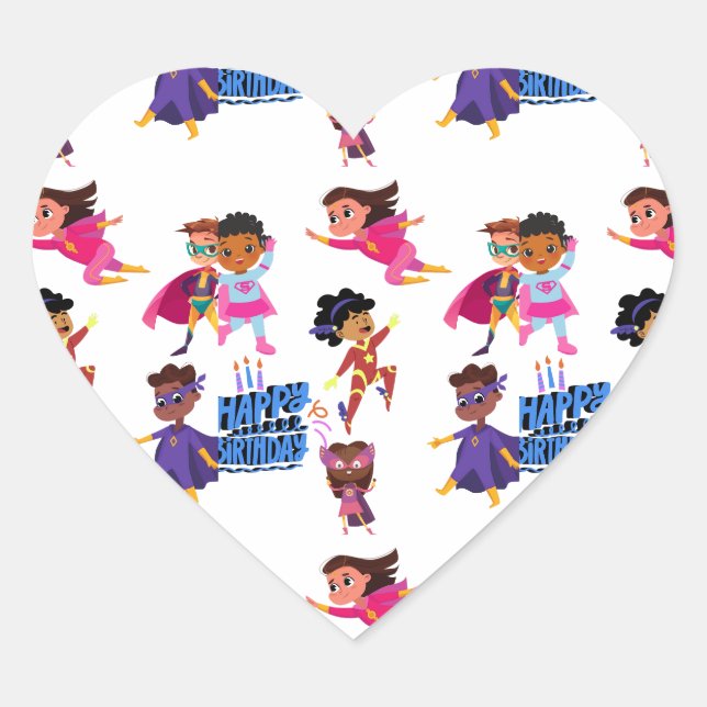 Happy Birthday Superheroes  Heart Sticker (Front)