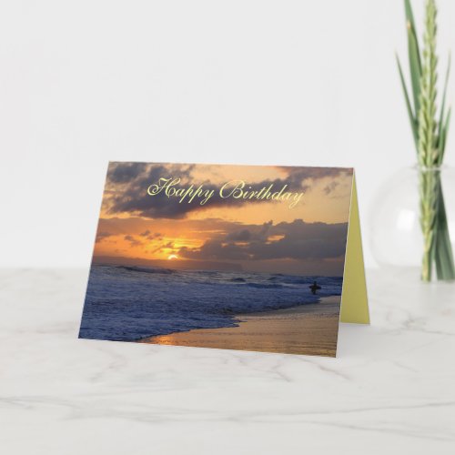 Happy Birthday Surfer Kauai Beach Sunset Card