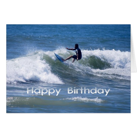 Happy Birthday Surfer Riding a Wave Card