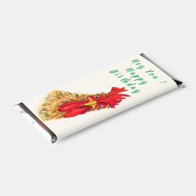 Happy Birthday - Surprised Curious Rooster - Funny Hershey Bar Favors (Angled)