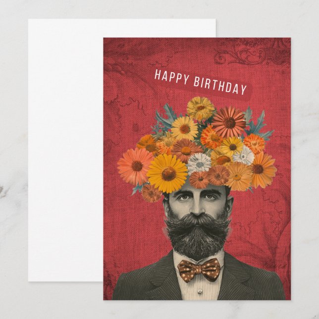 Happy Birthday Surreal Flower Gent Card (Front/Back)
