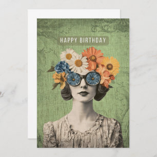 Happy Birthday Surreal Flower Woman Card