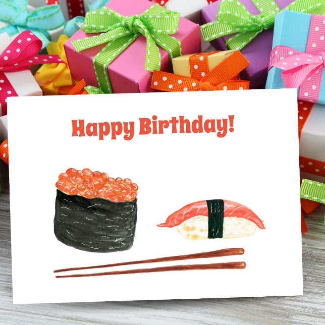 Happy Birthday Sushi Watercolor Card (Savor the Moment: Gift a Tasty Surprise with our Sushi-themed Birthday Card!)