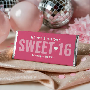 Happy Birthday Sweet 16 Hot Pink Hershey Bar Favors
