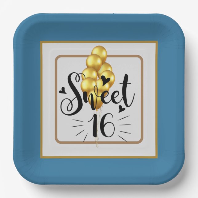 Happy Birthday Sweet 16 Paper Plates (Front)
