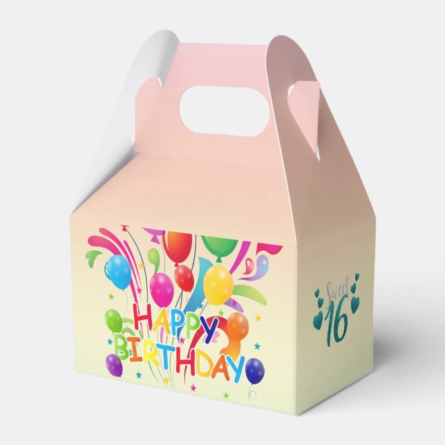Happy Birthday Sweet 16 Sixteen Gable Favor Box (Front Side)