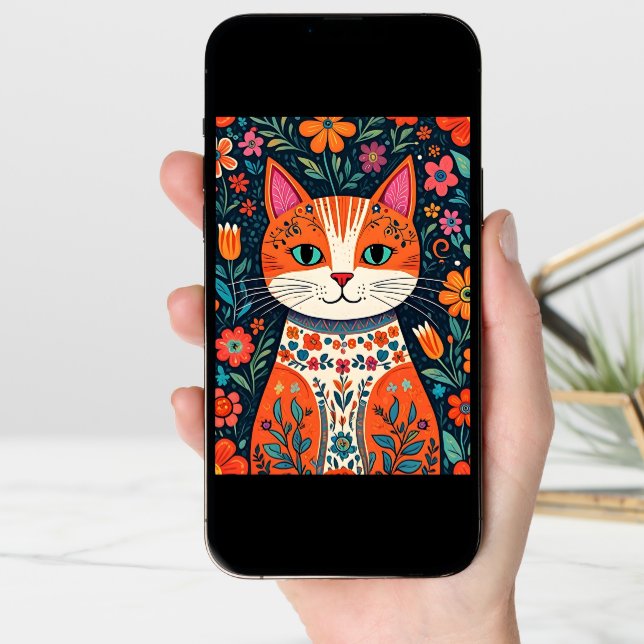 Happy Birthday Sweet Friend | Folk Art Cat Card (Front Digital)