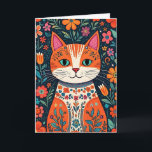 Happy Birthday Sweet Friend | Folk Art Cat Card<br><div class="desc">Cute folk art cat with flowers birthday card for your cat loving friend.</div>