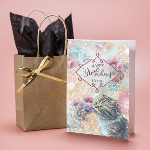 Happy Birthday Sweet Kitty and Flowers Collage Card