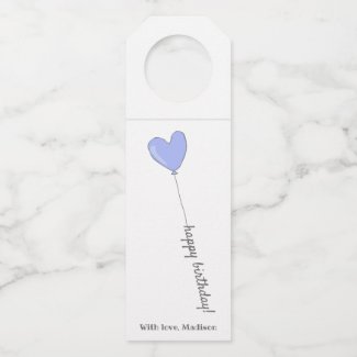 Happy Birthday - Sweet Lilac Heart Shaped Balloon Bottle Hanger Tag