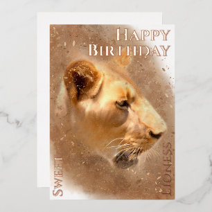 Happy Birthday Sweet Lioness Foil Holiday Card