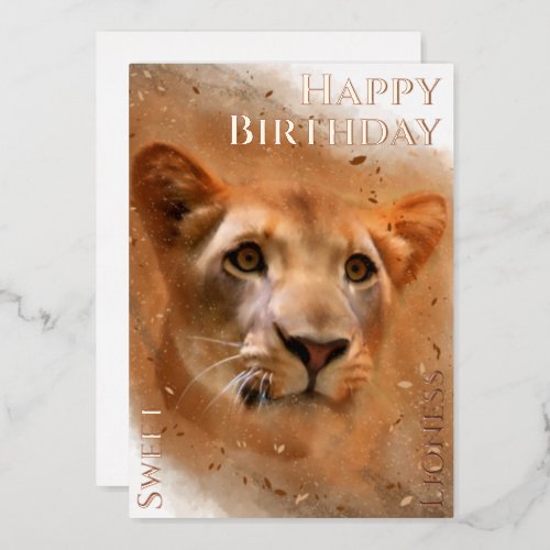 Happy Birthday Sweet Lioness Foil Holiday Card
