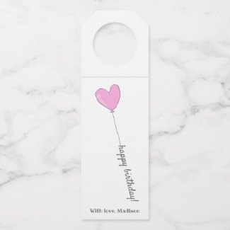 Happy Birthday - Sweet Pink Heart Shaped Balloon Bottle Hanger Tag