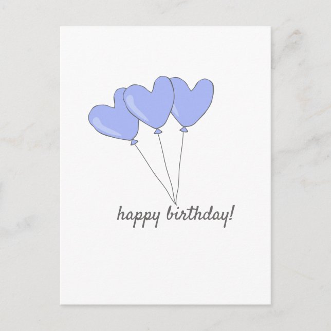 Happy Birthday  Sweet Purple Heart Shaped Balloons Postcard (Front)