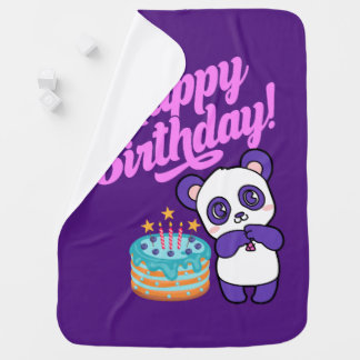Happy Birthday Sweet Purple Panda Baby Blanket