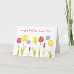 Happy Birthday Sweet Sister Tulip Flowers Card