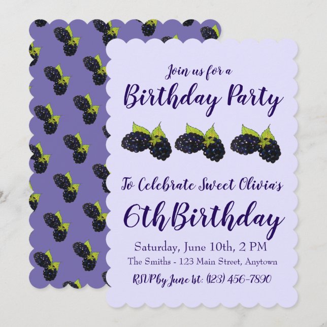 Happy Birthday Sweet Summer Blackberries Invitation (Front/Back)