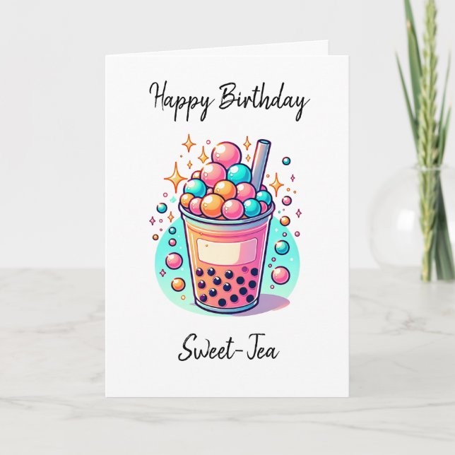 Happy Birthday Sweet-tea | Boba Pun Card (Front)