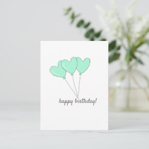 Happy Birthday - Sweet Teal Heart Shaped Balloons Postcard