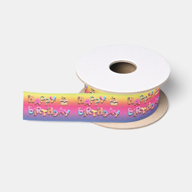 Happy Birthday Sweet Treats Colorful   Satin Ribbon (Spool)