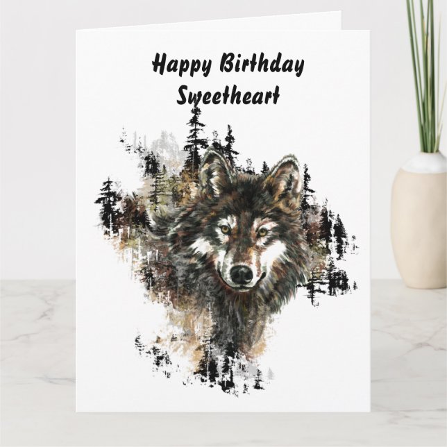 Happy Birthday Sweetheart Blank Wolf, Wolves art Card (Front)