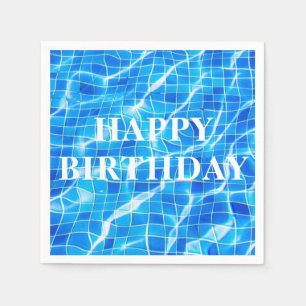 Happy Birthday Swimming Blue Pool Aquatic Napkins