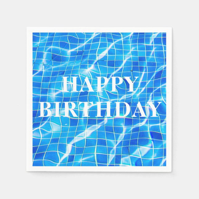 Happy Birthday Swimming Blue Pool Aquatic Napkins (Front)