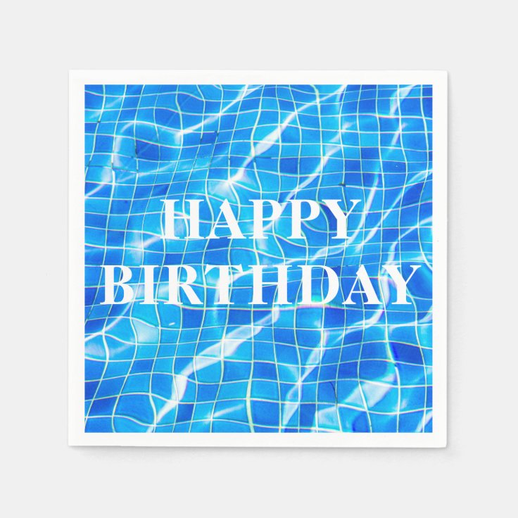 Happy Birthday Swimming Blue Pool Aquatic Napkins | Zazzle