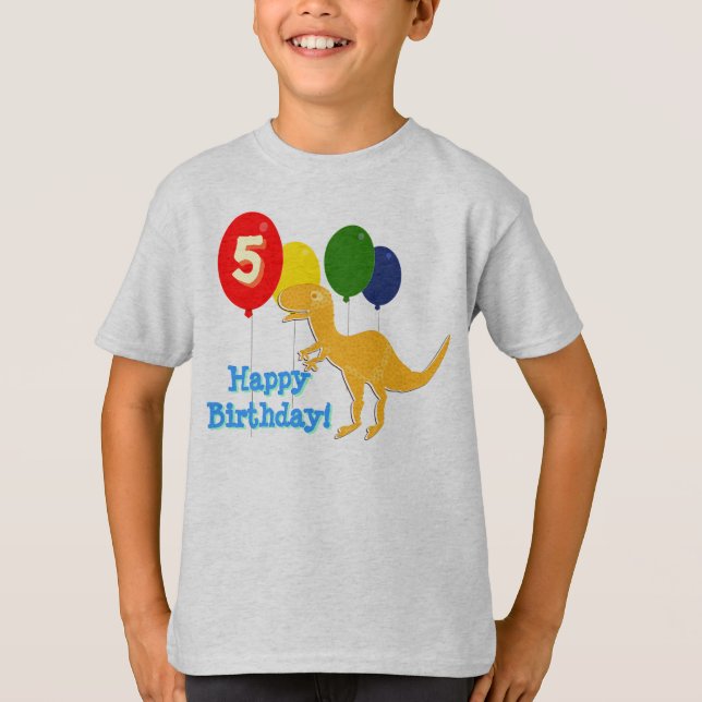 Happy Birthday T-Rex 5 Years Balloons T-Shirt (Front)