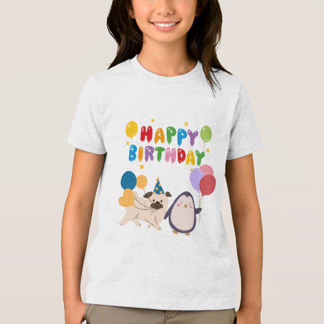 Happy Birthday T-shirt for kids - cute design of p Tri-Blend Shirt (Front)