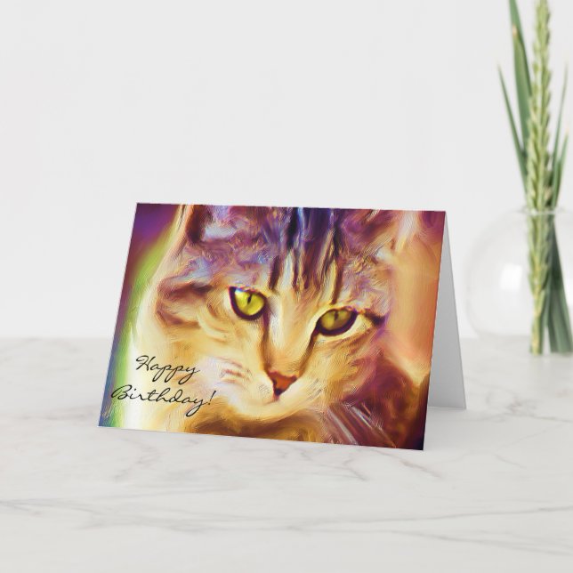 Happy Birthday Tabby Cat Art greeting card (Front)
