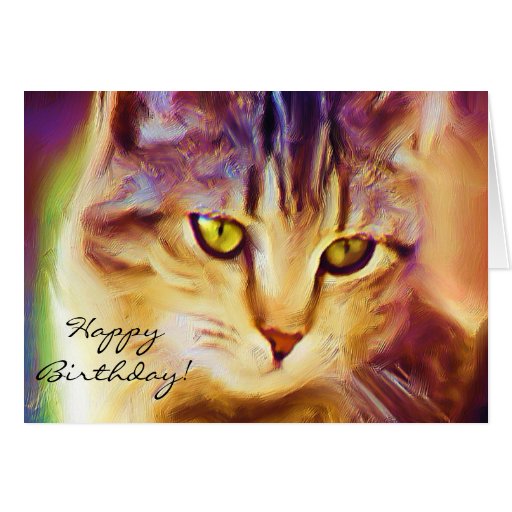 Happy Birthday Tabby Cat Art greeting card | Zazzle