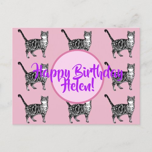 Happy Birthday Tabby Cat Womans Name Postcard
