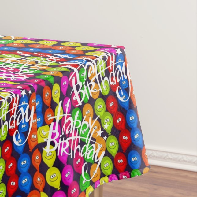 Happy Birthday Tablecloth Balloons (In Situ)