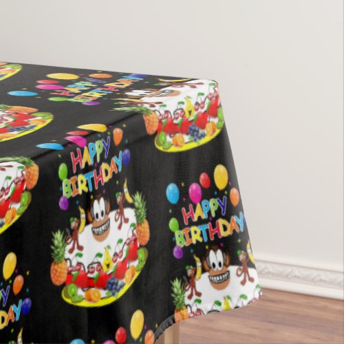 Happy Birthday Tablecloth Fruit Cake Monkeys