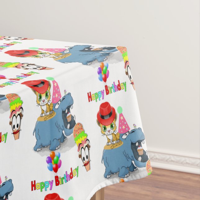 Happy Birthday Tablecloth Hippopotamus (In Situ)
