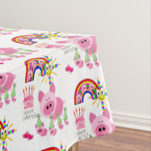 Happy Birthday Tablecloth Pink Pigs